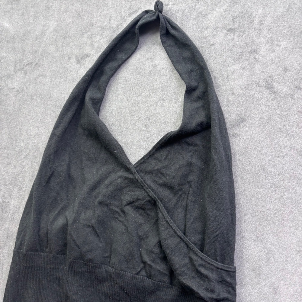 Old Navy Womens XL Black Ribbed Halter Top Surplice Neck Sleeveless Open Back - Picture 2 of 6